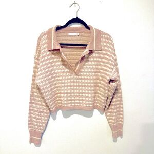 Light pink mauve and cream Lush sweater. Size Small. Only work a few times.